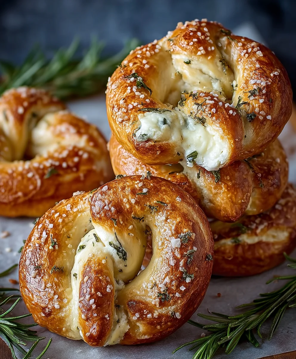 Mozzarella Stuffed Rosemary Pretzels-Easy Recipe
