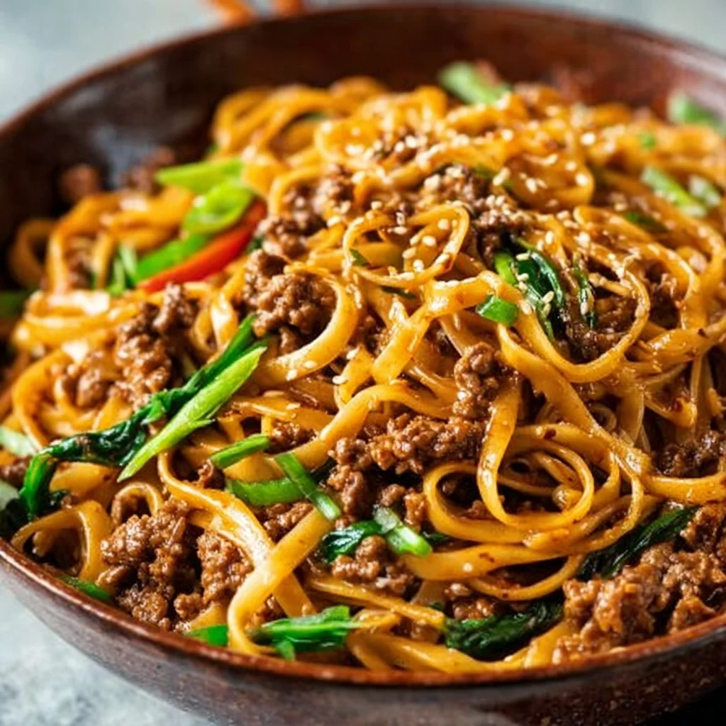 Mongolian Ground Beef Noodles - Quick Easy Recipe