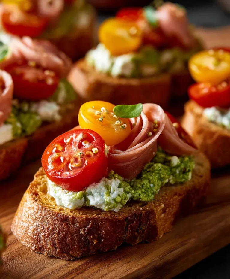 Tomato Crostini Pesto Ricotta Appetizer