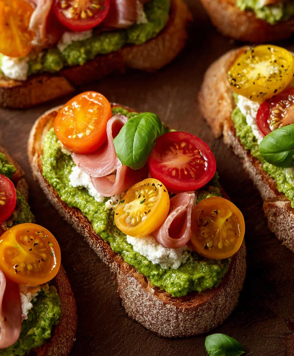 Tomato Crostini Pesto Ricotta Appetizer