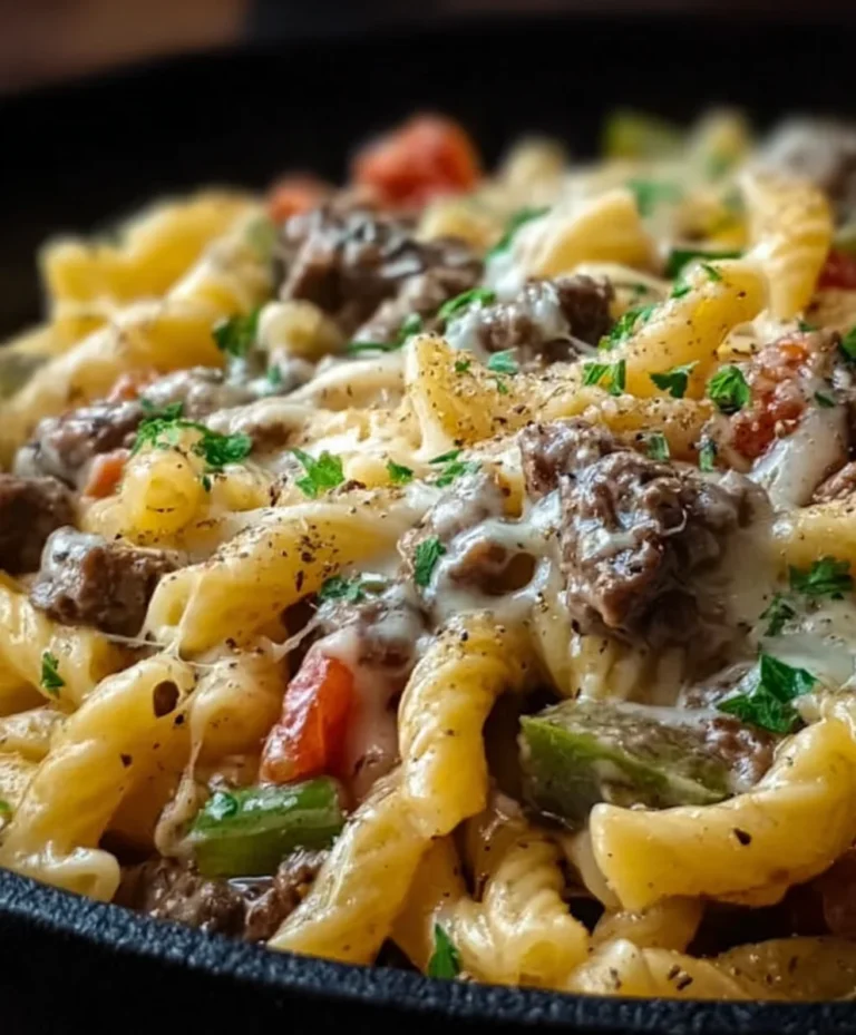 Philly Cheesesteak Pasta-Easy Beef Dinner