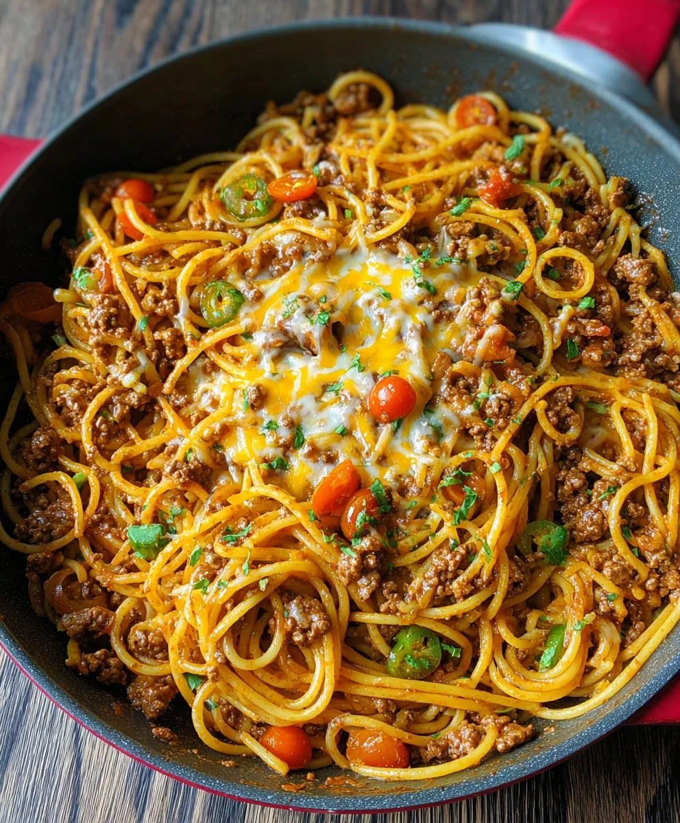Easy One Pot Taco Spaghetti-Family Favorite Dinner