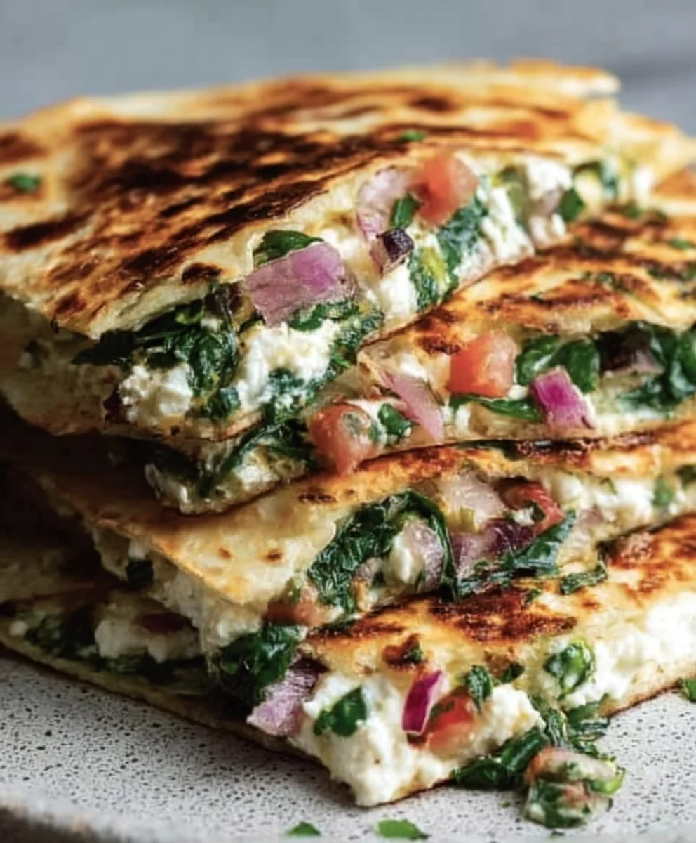 Mediterranean Quesadillas - Spinach Feta Mozzarella