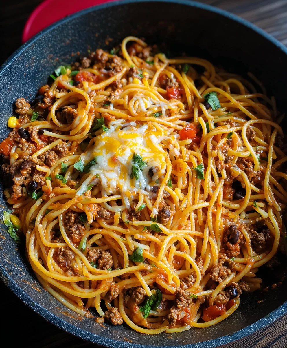 Easy One Pot Taco Spaghetti-Family Favorite Dinner