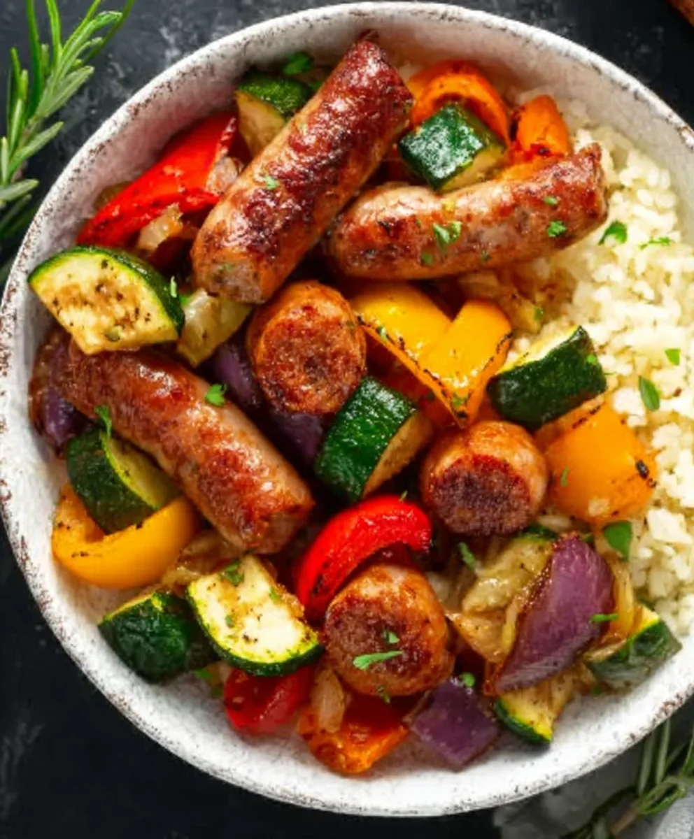 Quick Air Fryer Chicken Sausage Veggie Bake