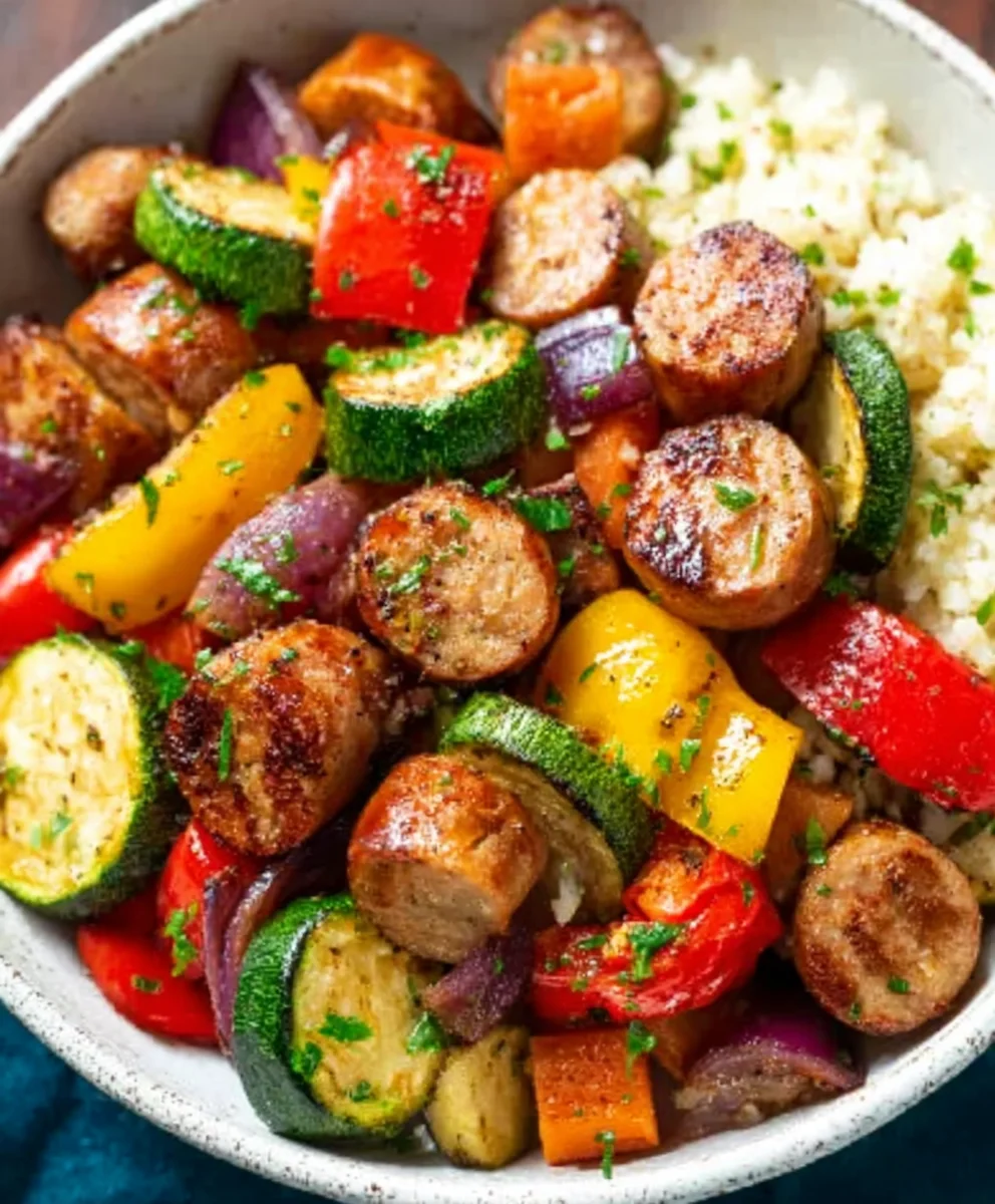 Quick Air Fryer Chicken Sausage Veggie Bake