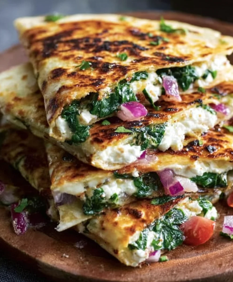 Mediterranean Quesadillas - Spinach Feta Mozzarella