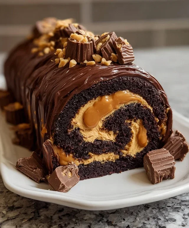 Peanut Butter Cup Chocolate Roll Cake