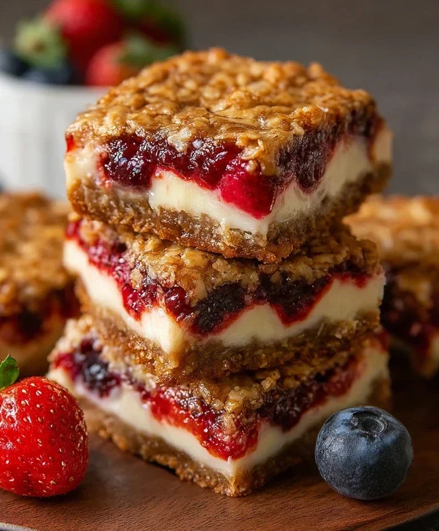 Berry Oatmeal Cheesecake Bars