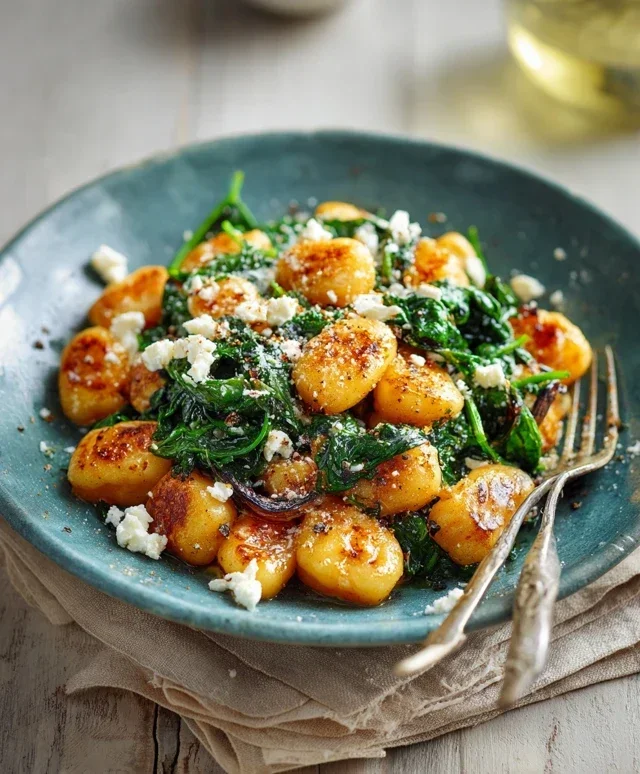 Crispy Gnocchi With Spinach And Feta