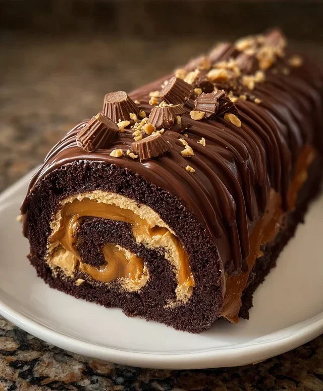 Peanut Butter Cup Chocolate Roll Cake