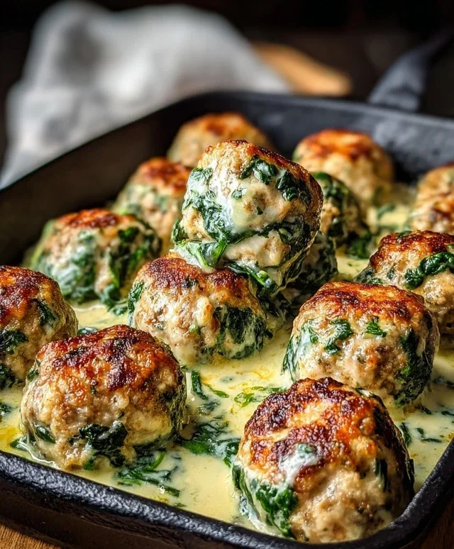 Southern Style Baked Chicken Ricotta Meatballs with Spinach Alfredo