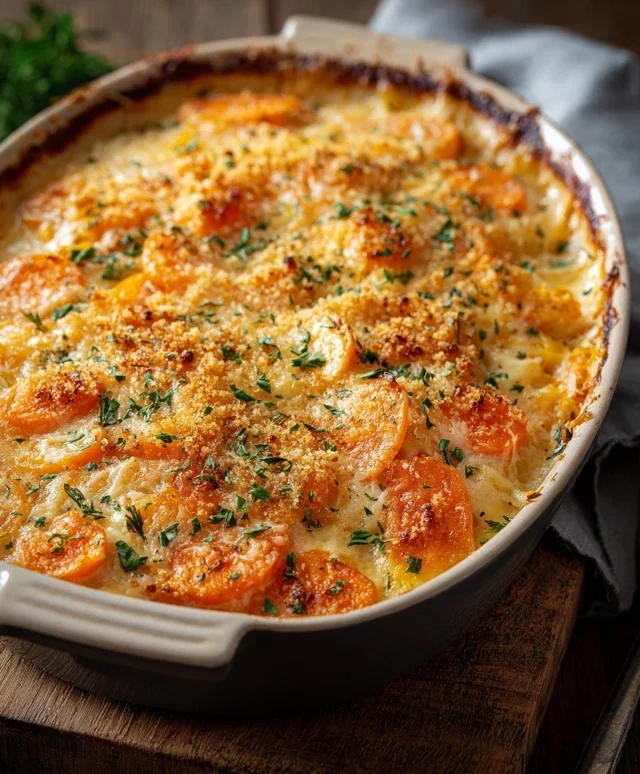 Cheesy Garlic Carrot Gratin – Creamy, Sweet & Savory